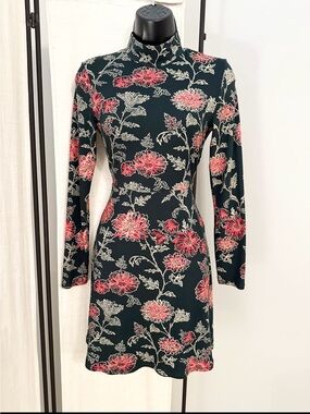 Altar’d State Green Floral Mock Neck Long Sleeve Mini Dress S